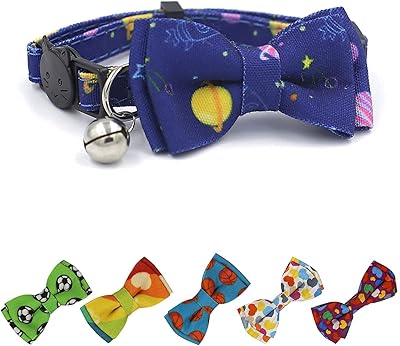 Collier pour chat avec clochette à nœud papillon détachable et collier réglable, sûr