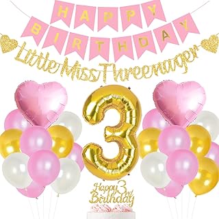 Décorations de fête de 3e anniversaire roses et dorées pour filles décoration