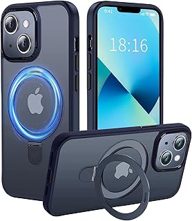 Coque ooshuang iphone 13 avec support magnétique invisible, fine, anti-choc et anti-jaunissement, transparente