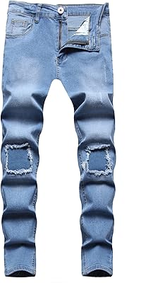 Jean déchiré avec patch pour hommes, coupe skinny, pantalon en denim extensible détruit
