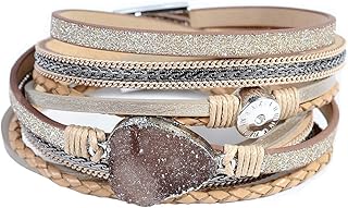 Bracelet enroulé en cuir pour femme - bracelet à fermoir fait à la main