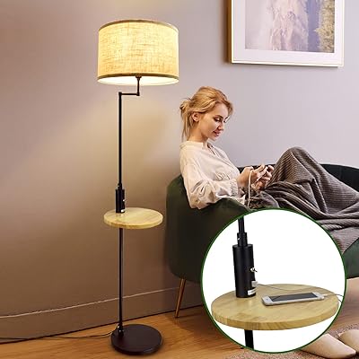 Debeoli lampadaire led noir moderne avec étagère de rangement en bois. Votre supermarché en ligne au Sénégal, c'est Diaytar
