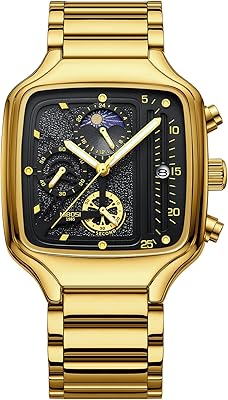 Montre à quartz chronographe carrée dorée pour hommes, étanche, montre de sport militaire