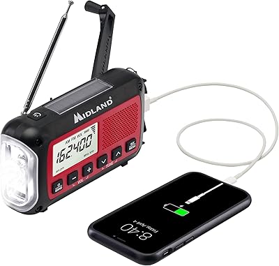 Radio d'urgence à manivelle midland er40 - panneau solaire et flèche manuelle
