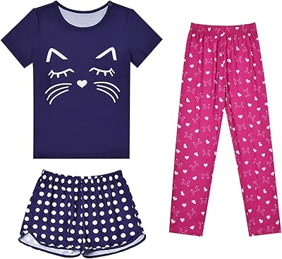 Ensemble de vêtements de nuit 3 pièces en coton pour filles mirawise
