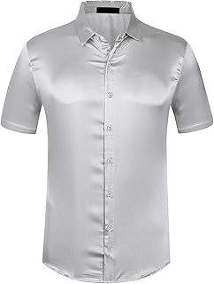 Chemises en satin lars amadeus pour hommes avec col pointu manches courtes