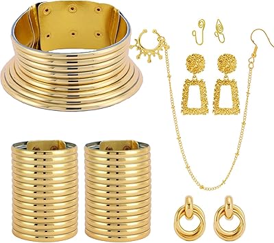 Vinzor ensemble de bijoux africains nationaux pour femmes, 10 pièces, bracelet ras du cou égyptien brillant en or égyptien, boucles d'oreilles créoles et chaîne pour fête d'halloween. Électroménager, mode, beauté... Diaytar a tout en stock
