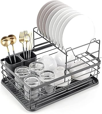 Grand égouttoir à vaisselle tabit 2 niveaux en acier inoxydable avec égouttoir