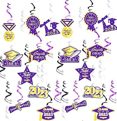 Décorations de remise de diplôme 2023 or violet nyu fournitures de fête tourbillons