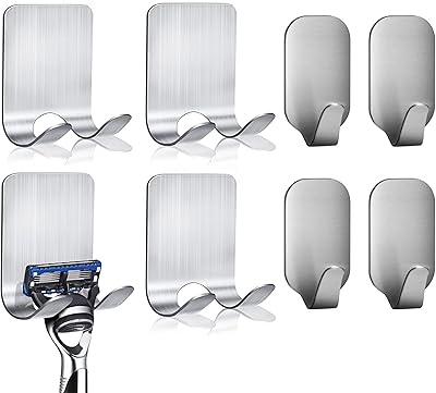 Crochets muraux auto-adhésifs robustes bilgree, porte-serviettes et crochets pour rasoir, 8 pièces