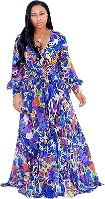Robe longue en mousseline de soie imprimée ample à col en v