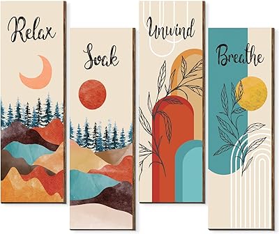 Décor mural, lot de 4, art mural moderne du milieu du siècle, panneaux