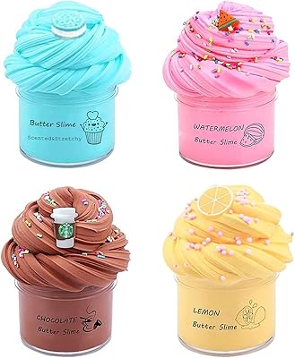 Lot de 4 slime au beurre, pastèque, citron, café et biscuits, super doux