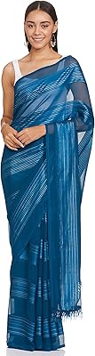 Sari georgette womanista pour femmes (bleu marine et argent_ti2724)