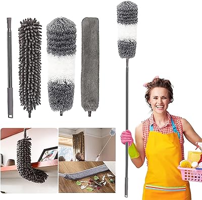 Ensemble plumeau en microfibre avec rallonge, brosse à épousseter longue et tête