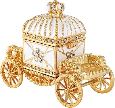Boîte à bijoux émaillée kevo avec motif carrosse royal en blanc antique, cadeau