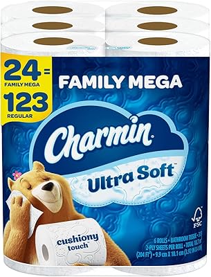 Papier toilette matelassé ultra doux charmin 24 rouleaux méga familiaux =