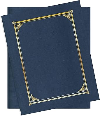 Couvertures de certificat/document en lin classique geography, 12,5" x 9,75", bleu marine