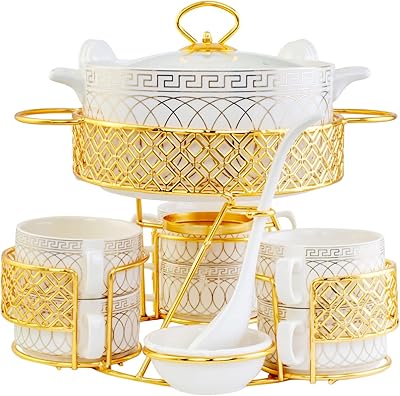 Bone china cx1526s g78 service à soupe doré 17 pièces avec support