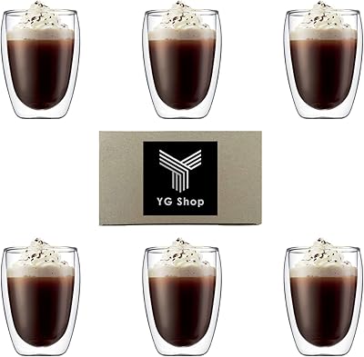 Tasses à double paroi pour café, cappuccino, tasses à thé, latte et boissons.
