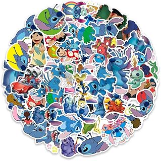 55 pièces mignon bleu dessin animé lilo & stitch autocollants en vinyle imperméables