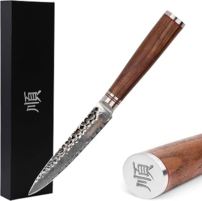 Couteau utilitaire long yu san en acier damas forgé de 5 pouces