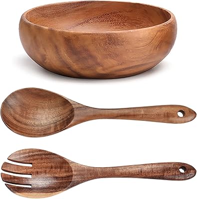 Grand bol à salade en bois aptali (20 x 7,5 cm), non fendu, sculpté dans un morceau de bois entier, avec cuillère à salade et fourchette en bois (26 x 6,8 cm), bol en bois d'acacia. Transformez votre façon de consommer avec Diaytar Sénégal