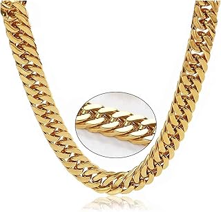 Chaîne à maillons cubains plaquée or 24 carats pour hommes, 20 mm, véritable