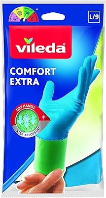 Gants en caoutchouc réutilisables vleda comfort extra l, latex, intérieur absorbant, protégez votre
