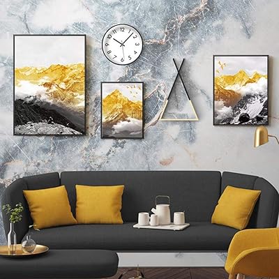 - 3 pièces ensemble de décoration de montagne dorée peinture cadre photo noir