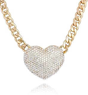 Collier pendentif cœur en strass scintillant avec chaîne épaisse réglable et brillante