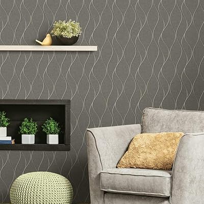 Roommates papier peint à décoller et à coller oggy gris et argent métallisé