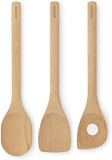 Brabantia ensemble d'ustensiles de cuisine en bois 3 pièces (bois de hêtre), spatule