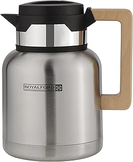 Royalford pichet isotherme en acier inoxydable avec poignée en bois capacité 1 litre