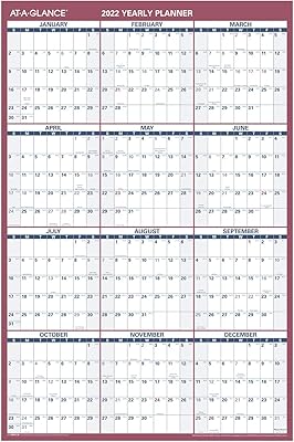 Calendrier mural en papier at-a-glass 2022, 24" x 36", très grand, annuel, réversible