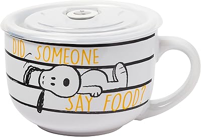 Tasse à soupe en céramique peanuts silver buffalo snoopy et woodstock avec couvercle