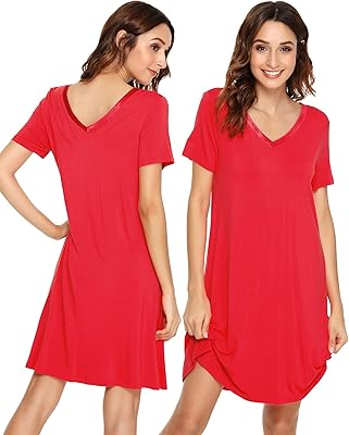 Wiwi chemise de nuit à manches courtes pour femme en bambou doux