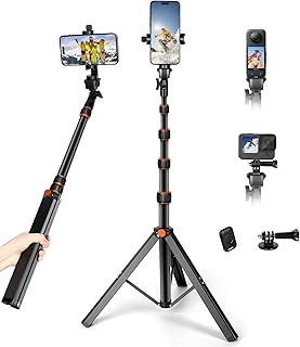 Trépied perche à selfie 170 cm, trépied de téléphone professionnel ufanore avec télécommande