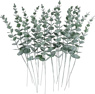 20 feuilles d'eucalyptus artificielles grises véritables et branches vertes par delfino pour la maison,