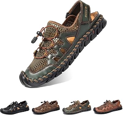 Sandales pour hommes, chaussures de plage de pêcheur en cuir d'été, sandales à bout fermé pour hommes, faites à la main, respirantes, antidérapantes, chaussures de marche, anti-collision, confortables, sandales de sport de marche. Des produits variés pour tous les besoins sur Diaytar Sénégal
