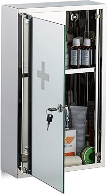 Armoire à pharmacie relaxdays en acier inoxydable porte miroir verrouillable 2