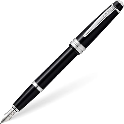 Stylo plume cross light en résine noire polie avec tabliers en chrome poli