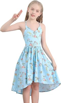 Robe décontractée à imprimé floral au-dessus du genou pour filles, robes d'été dos
