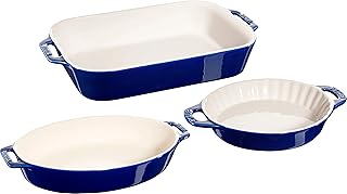 Ensemble de plats à pâtisserie en céramique staub, 3 pièces, bleu foncé