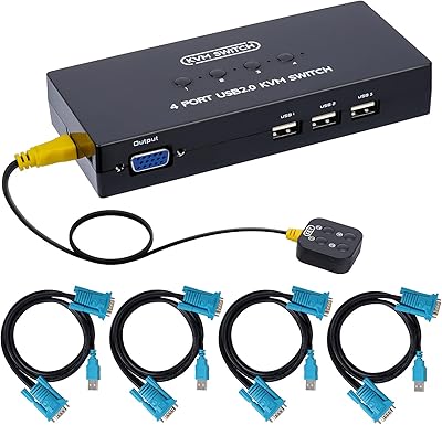 Commutateur kvm vga 4 ports, commutateur kvm usb vga pour 4 ordinateurs, partage