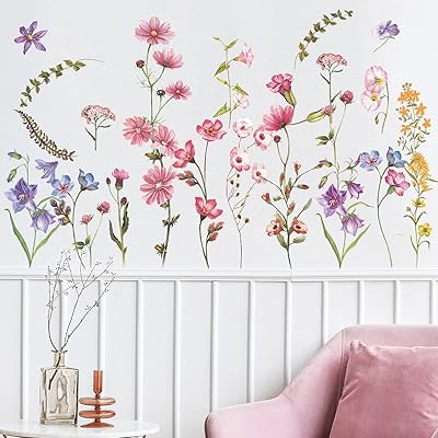 27 pièces de stickers muraux de fleurs colorées, autocollants muraux de fleurs sauvages