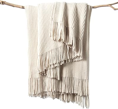 Couverture blanche liven pour canapé – couverture tricotée douce en chenille bohème rustique
