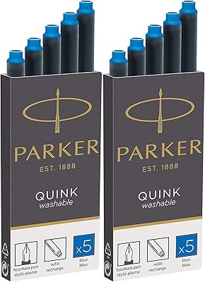 Cartouches d'encre lavables parker quinq, paquet de 10 encre bleue (3016031pp) (10 cartouches