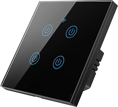 Interrupteur d'éclairage intelligent noir panneau en verre trempé interrupteur tactile wifi prise