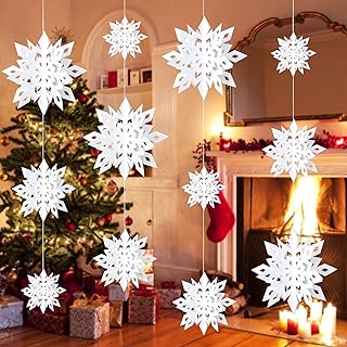 Décorations de flocons de neige à suspendre skido, 12 pièces de papier pailleté